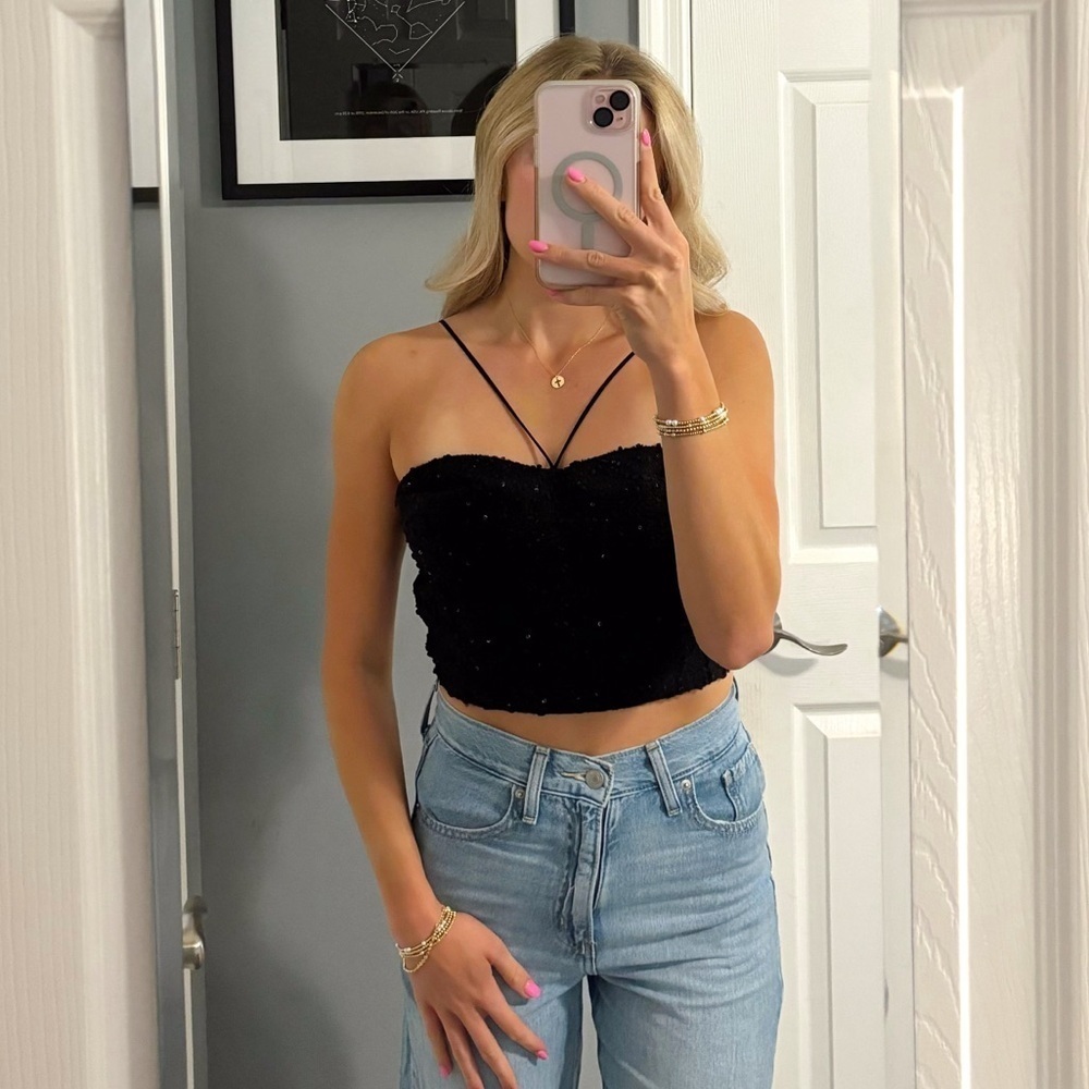 Dress The Population Sequin Black Tank Top